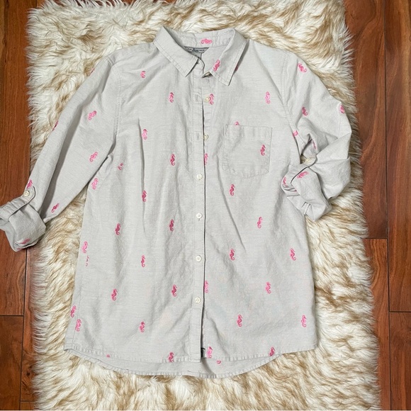 BASS roll tab seahorse embroidered button down shirt - Picture 4 of 7